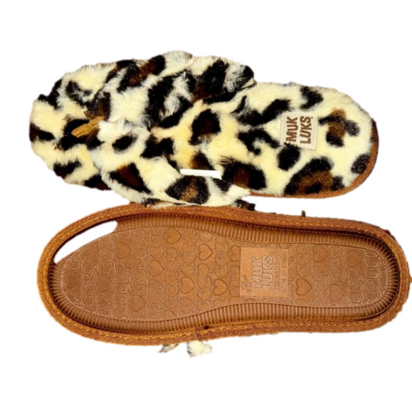 MUK LUKS Women's Maren Thong Slipper-Neutral Leopard NWOT - Picture 3 of 5